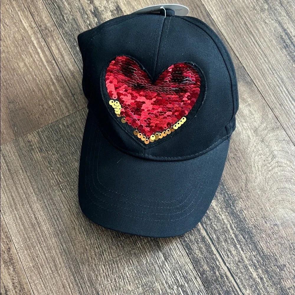 Capelli of New York kids Black Hat with Sequin Heart